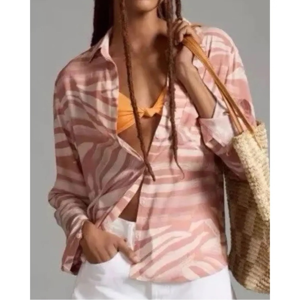 Anthropolgie Cloth & Stone Pink Zebra Print Button Down Shirt
